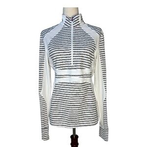 Lululemon 1/2 Zip Parallel Striped Gray and White Pullover Long Sleeve Top